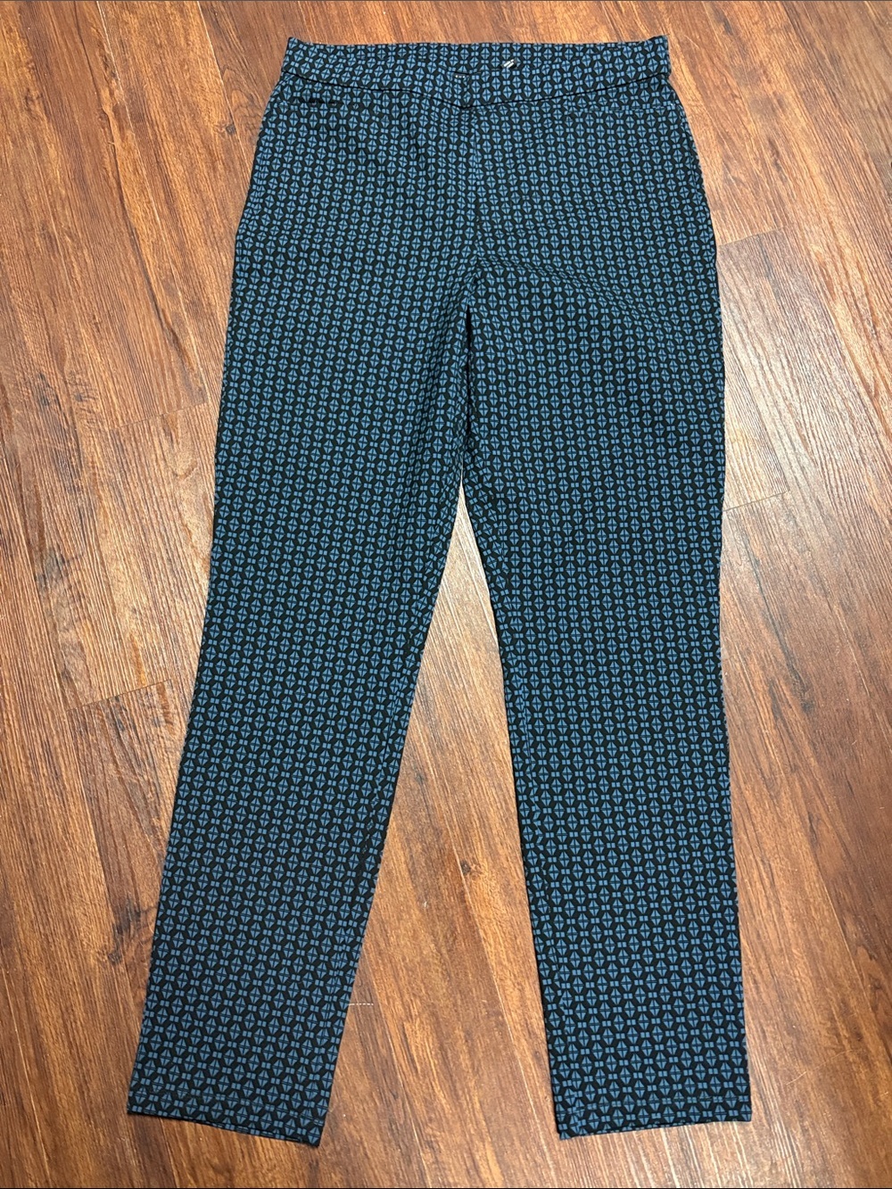 Susan Graver Medium Tall Patterned Slim Pants in Blue and Black